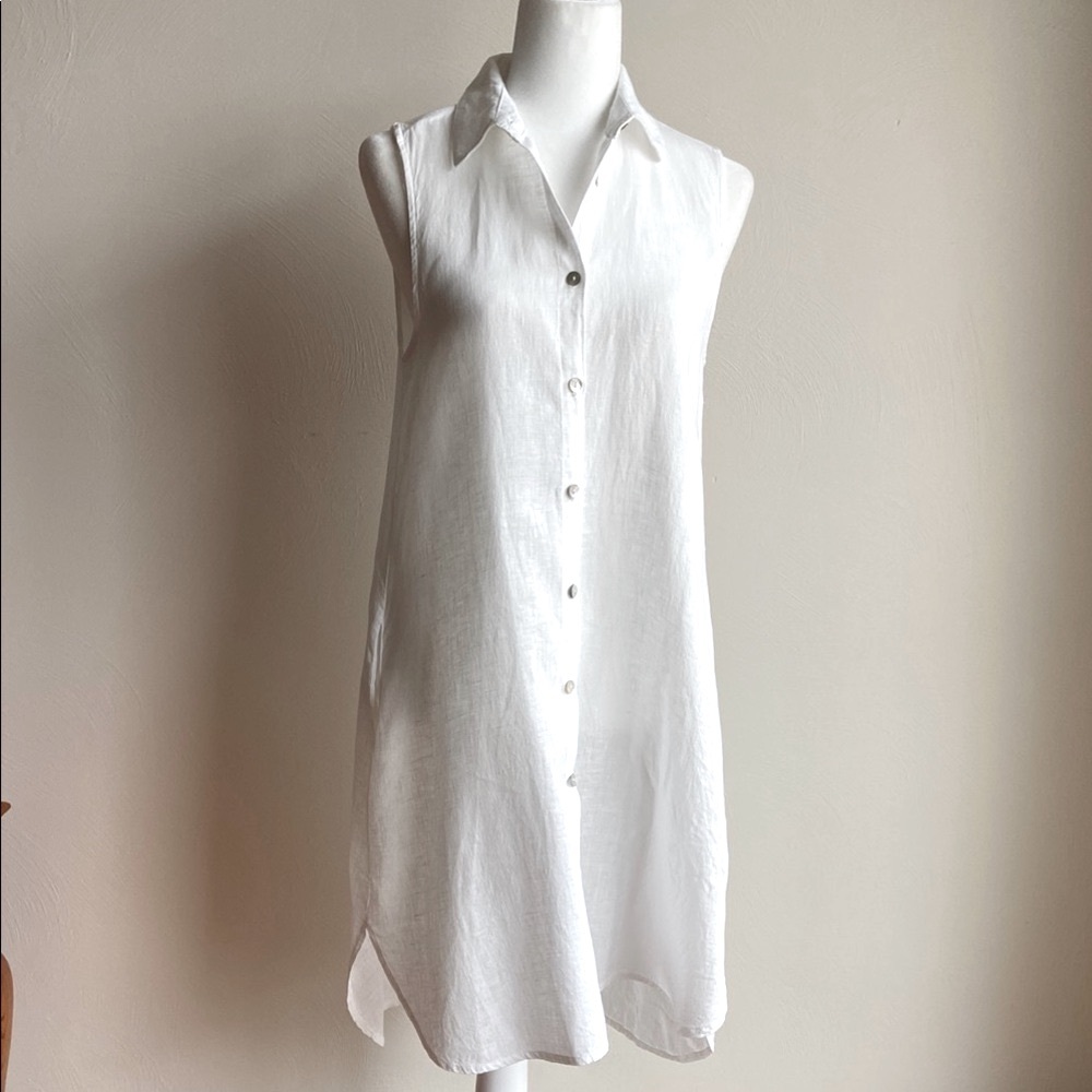 Linen White High Low Dress S